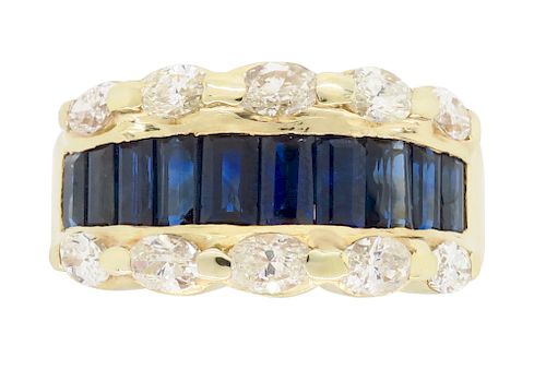 Estate 14K Diamond and Blue Sapphire Ring