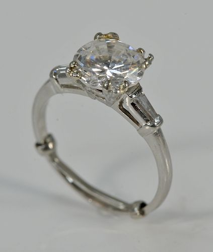 Platinum and diamond ring, set with center diamond 