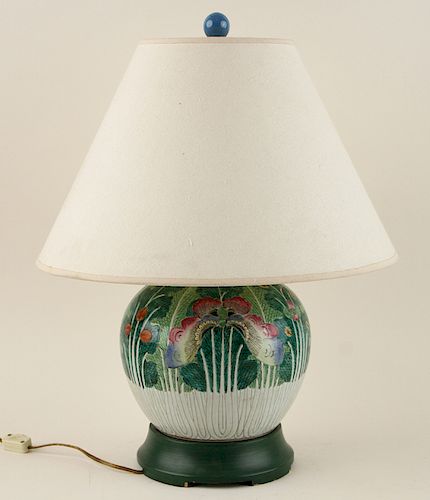 ASIAN STYLE COVERED JAR CONVERTED TO LAMP
