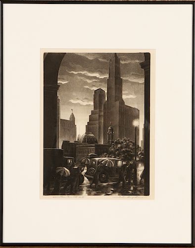 SAMUEL MARGOLIES "STORM OVER CITY HALL" C.1936