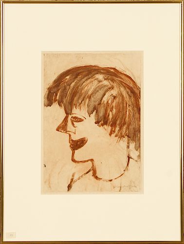 AUGUSTUS PECK "CLOWN WITH WIG" MONTOTYPE SIGNED