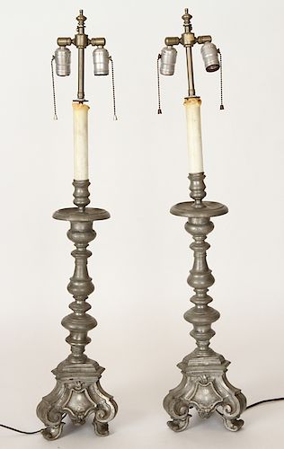 PAIR SPANISH BAROQUE STYLE TWO LIGHT LAMPS