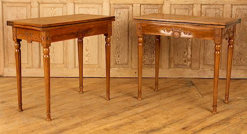 PAIR FRENCH MARQUETRY WALNUT FLIPTOP GAMES TABLES
