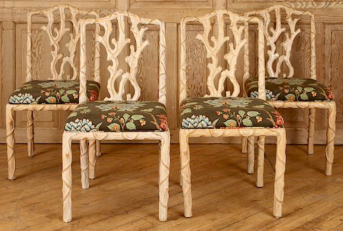 LOT OF 4 TWIG FORM UPHOLSTERED DINING CHAIRS