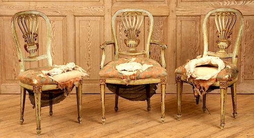 3 PAINTED LYRE BACK CHAIRS 1940