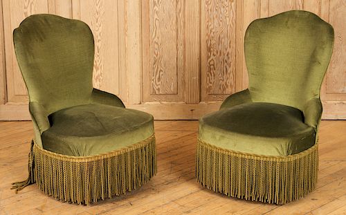 PAIR FRENCH UPHOLSTERED SLIPPER CHAIRS C.1940