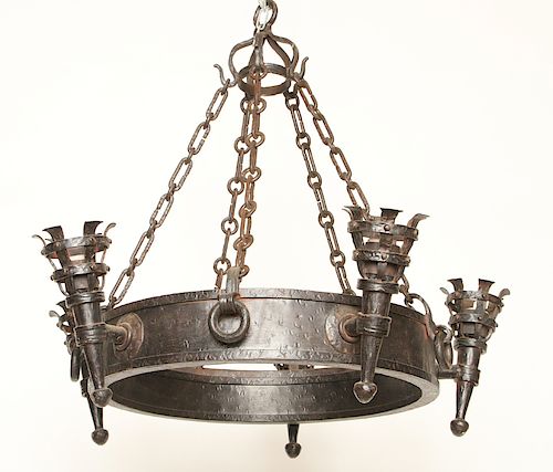 FRENCH GOTHIC STYLE WROUGHT IRON CHANDELIER