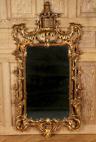 CHIPPENDALE STYLE GILT WOOD MIRROR CARVED