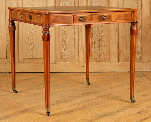 REGENCY MAHOGANY LEATHER TOP GAMES TABLE C. 1940