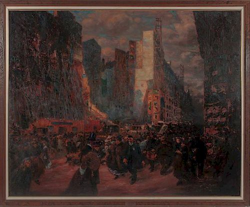 Gaston Prunier (1863-1927) Boulevard a Paris, Oil on canvas,