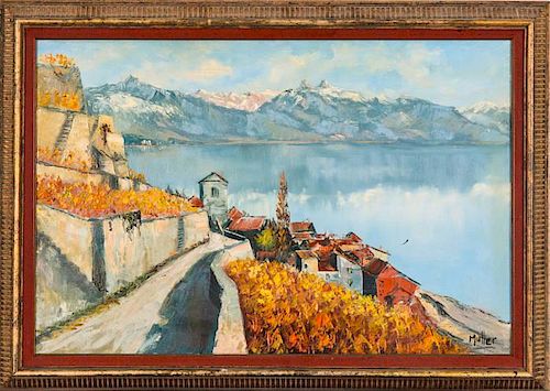 Muller (20th Century) Lake View, Oil on canvas,