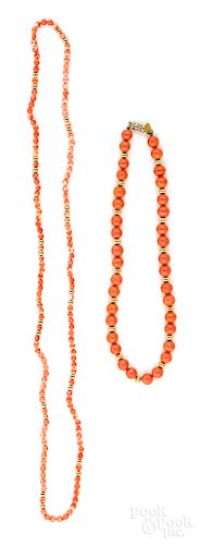 Two coral beaded necklaces