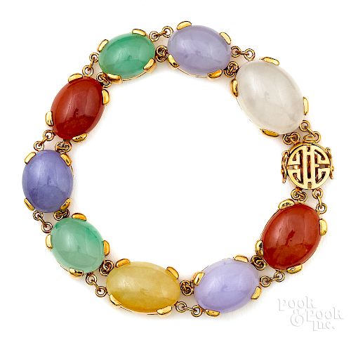 18K gold multicolored jade bracelet