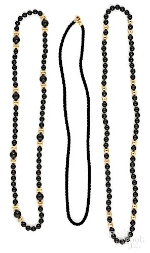 Two black jade beaded necklaces, etc.