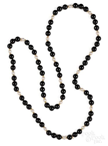 Tiffany & Co. onyx and pearl beaded necklace