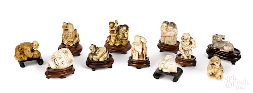 Eleven Japanese Meiji period carved ivory netsukes