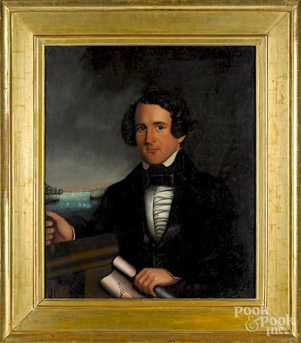 American oil on canvas portrait of a ship captain