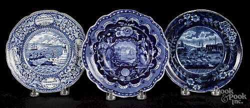 Three Historical blue Staffordshire toddy plates