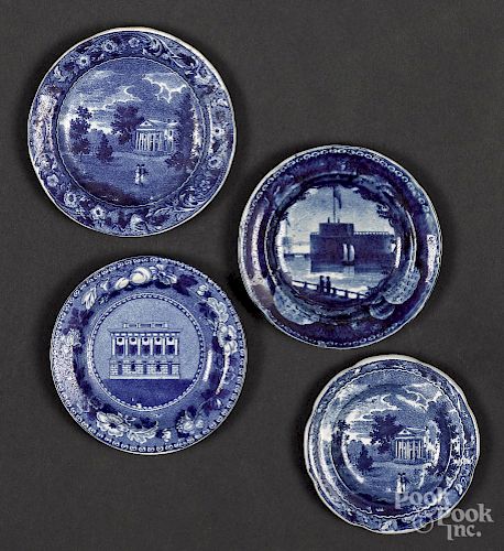 Four Historical blue Staffordshire cup plates