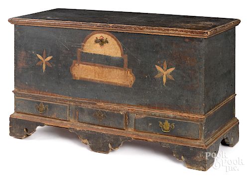 Pennsylvania or Southern painted pine dower chest