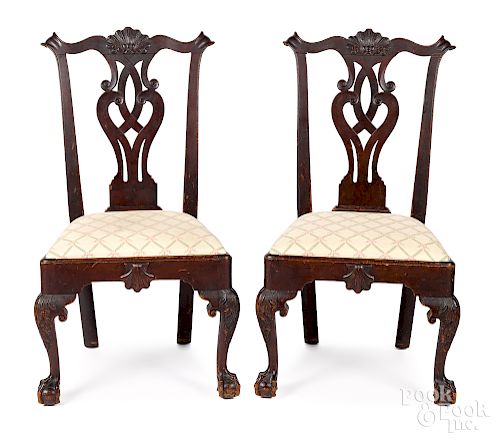 Pair of Philadelphia Chippendale walnut chairs
