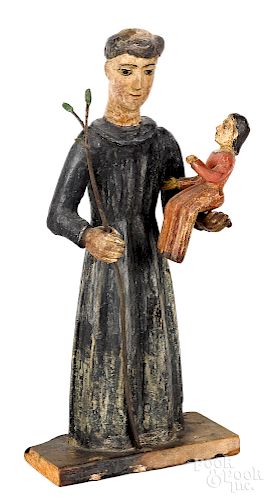 Southwest carved painted St. Anthony with Christ