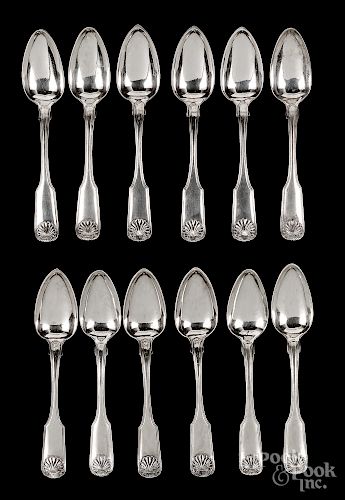 Two sets of six Philadelphia coin silver spoons