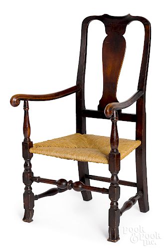 New England Queen Anne rush seat armchair