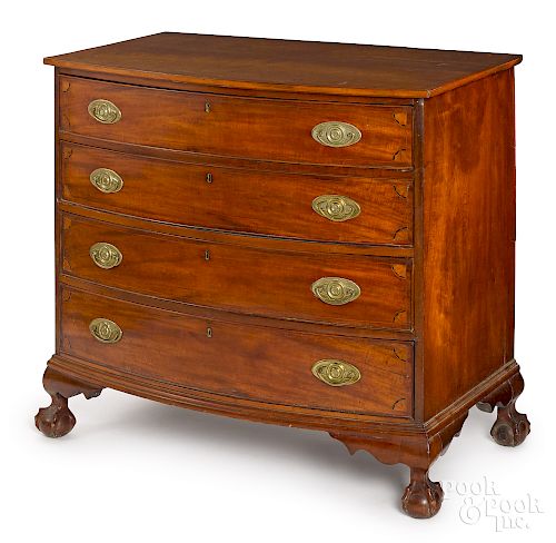 New England Chippendale bowfront chest of drawers