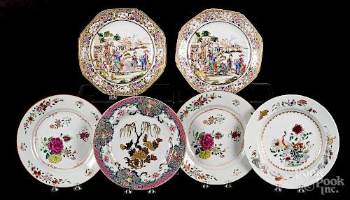 Six assorted Chinese export porcelain plates