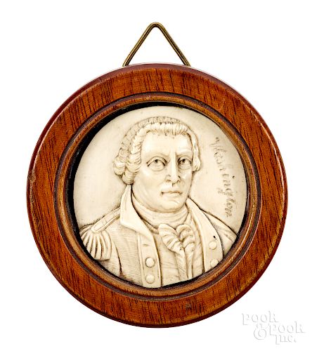Carved ivory miniature relief portrait of George Washington