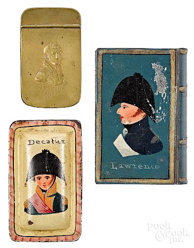 Two painted tin snuff boxes, etc.