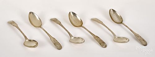 Set of six Philadelphia coin silver serving spoons