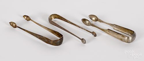 Three American coin silver sugar tongs