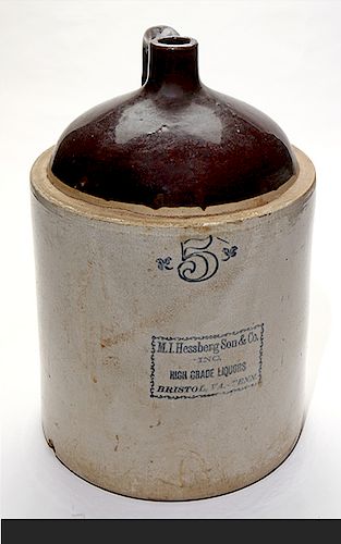 M.I. Hessberg Son & Co, 5 Gallon High Grade Liquors, Bristol Va-Tenn. 