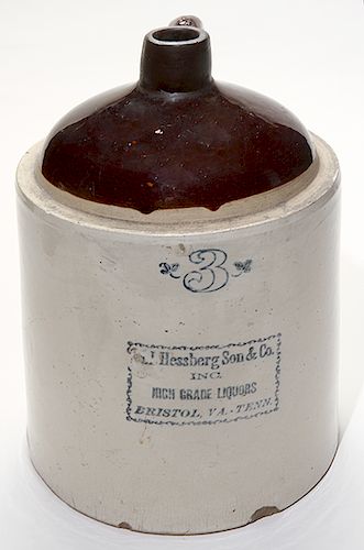 M.I. Hessberg Son & Co, 3 Gallon High Grade Liquors, Bristol Va-Tenn. 