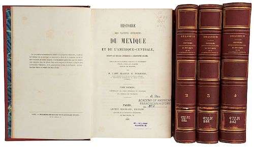 Bourbourg, Charles Étienne Brasseur de. Histoire des Nations Civilisées du Mexique et de l'Amérique Centrale. Paris, 1857-59. Pieces: 4
