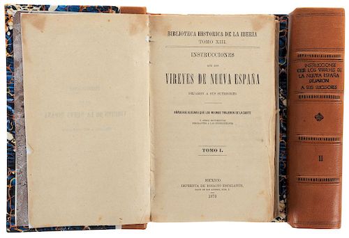 Instrucciones que los Vireyes de Nueva España Dejaron a sus Sucesores... Mexico, 1873. Pieces: 2.