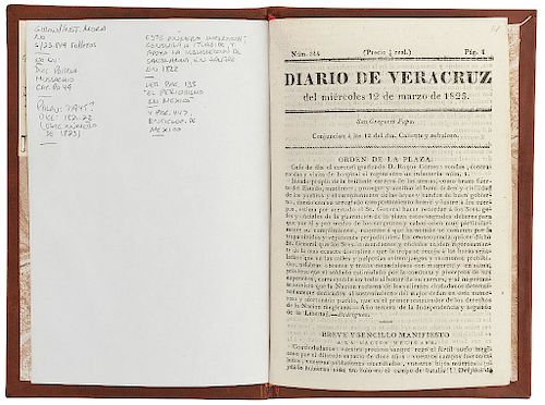 Diario de Veracruz. En este número se publican las adhesiones al Plan de Veracruz, de varios Jefes Militares. Veracruz: 1832.