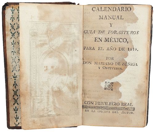 Zúñiga y Ontiveros, Mariano de. Calendario Manual y Guía de Forasteros en Mexico para el Año de 1819. Mexico, 1819.