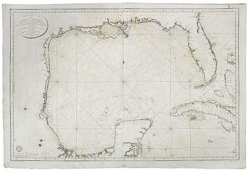Carte des Còtes du Golfe du Mexique, 1800. Mapa, 89.3x59.5cm. First french printing of the Nautic Chart at Great Scale of Texas.