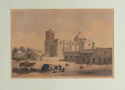 Phillips, John. Iglesia de Zimapán. London, 1848. Coloured litograph, 24.5 x 37.5 cm. Framed. Took from "Mexico Illustrated".
