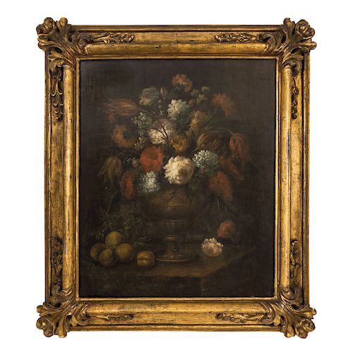 BOUQUET DE FLORES. FINALES DEL SIGLO XVIII. Escuela FLAMENCA. Óleo sobre tela. 85 x 70 cm