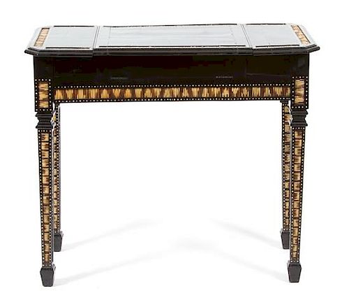 A Ceylonese Ebony and Porcupine Quill Console Table Height 30 x width 35 x depth 17 1/2 inches.