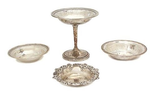 A Group of Four American Silver Articles, Various Makers, comprising a footed compote with weighted base, and three bowls