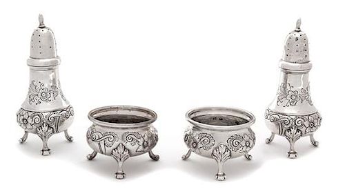Two Pairs of American Silver Standing Peppers and Footed Salts, Reed & Barton,