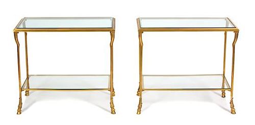 A Pair of French Gilt Bronze Side Tables Height 24 1/2 x width 27 x depth 14 inches.
