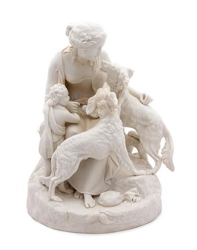 An English Parian Ware Figural Group Height 14 inches.