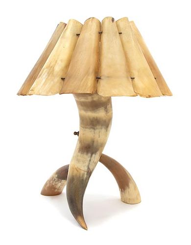 A Small Horn Table Lamp and Shade Height 15 1/2 x diameter 12 inches.