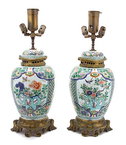 A Pair of Chinese Export Porcelain Vases Height overall 26 inches.